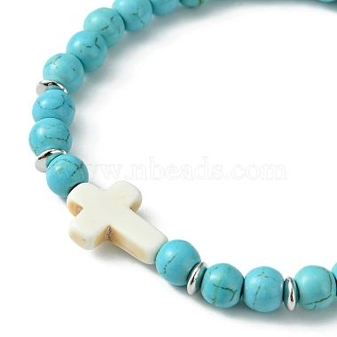 2Pcs 2 Color Synthetic Turquoise Cross Beaded Stretch Bracelets Set(BJEW-TA00398)-4