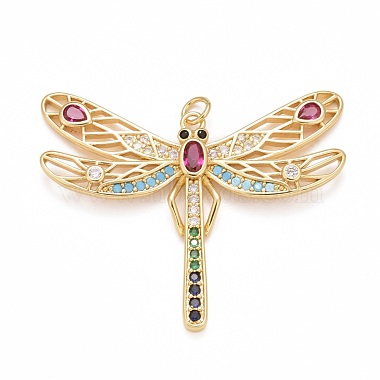 Real 18K Gold Plated Colorful Dragonfly Brass+Cubic Zirconia Pendants