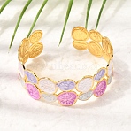 304 Stainless Steel Enamel Flat Round Open Cuff Bangles for Women, Golden, PVD Vacuum Plating, Hot Pink, Inner Diameter: 2.01 inch(5.1cm)x2.24 inch(5.7cm)(SA-CBA1A30-03A-G)