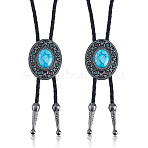 2Pcs Alloy Enamel with Synthetic Gemstone Oval Bolo Tie Necklaces, Black Braided PU Leather Cord Lariat Necklaces, Antique Silver, 37.80 inch(96cm)(NJEW-DC0001-28)
