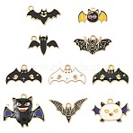 10Pcs 10 Styles Alloy Enamel Pendants, Bat Charm, Mixed Color, 11~23x20.5~28x1~2.5mm, Hole: 1.5~2mm, 1pc/style(ENAM-FS0003-85)