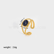 Oval Synthetic Blue Goldstone Ring, Stainless Steel Cuff Ring for Women, Real 18K Gold Plated(WQ5111-1)