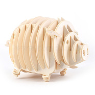 Pig DIY Wooden Assembly Animal Toys Kits for Boys and Girls, 3D Puzzle Model for Kids, Children Intelligence Toys, PapayaWhip, 17x11cm(WOCR-PW0007-05)