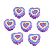 Handmade Polymer Clay Beads, Heart, Blue Violet, 8~10x9~10.5x4~5mm, Hole: 1.2mm(CLAY-ZX006-13G)