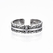 Cross Alloy Open Cuff Ring for Women, Cadmium Free & Lead Free, Antique Silver, US Size 5 1/2(16.1mm)(RJEW-T009-25AS)
