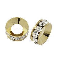 Brass Rhinestone Spacer Beads, Grade A, Rondelle, Light Gold Metal Color, Crystal, 7x3.3mm, Hole: 3.5mm(RB-A020-7mm-01LG)