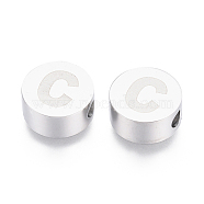 304 Stainless Steel Beads, Flat Round with Letter, Letter.C, 10x4.5mm, Hole: 2mm(STAS-I126-02P-C)