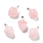 Natural Rose Quartz Pendants, with Rack Plating Brass Findings, Cadmium Free & Lead Free, Real Platinum Plated, Acorns, 29x20~21mm, Clasp: 5x4mm(G-M393-01P-01)