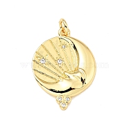 Brass Micro Pave Cubic Zirconia Pendants, Cadmium Free & Lead Free, Flat Round with Moon, Long-Lasting Plated, Real 18K Gold Plated, 24x18x3mm, Jump Ring: 5x1mm, 3.2mm Inner Diameter(X-KK-G416-63G)