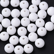 Opaque Acrylic Beads, Round, White, 10x9mm, Hole: 2mm(X-MACR-S370-C10mm-01)