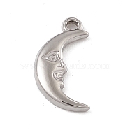 304 Stainless Steel Pendants, Moon with Human Face Charm, Stainless Steel Color, 17.5x9x2.3mm, Hole: 1.6mm(STAS-P316-19P)