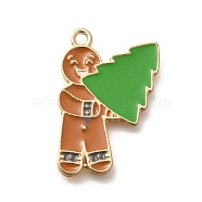 Christmas Theme Alloy Enamel Pendants, Gingerbread Man Charm, Light Gold, Christmas Tree, 24x16x1.5mm, Hole: 1.6mm(ENAM-Q509-02KCG-09)