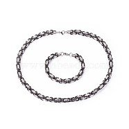 201 Stainless Steel Jewelry Sets, Byzantine Chain Bracelets and Necklaces, with Lobster Claw Clasps, Gunmetal & Stainless Steel Color, 23.6 inch(60cm), 8-7/8 inch(22.5cm)(SJEW-F207-05BP)