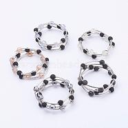 Electroplate Glass Bead Wrap Bracelets, 4-Loop, with Natural Lava Rock Beads, Zinc Alloy Bead Caps and Brass Tube Beads, Mixed Color, 2-1/8 inch(54mm)(BJEW-JB03260)