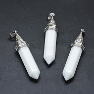 Opaque Glass Pointed Pendants, with Alloy Findings, Bullet, Platinum, White, 61x14.5x12.5mm, Hole: 3.5x
7.5mm(G-G795-01P-25)