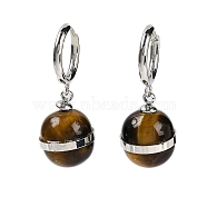 304 Stainless Steel & Natural Tiger Eye Round Hoop Earrings for Women, Stainless Steel Color, 33.5x14mm(EJEW-K281-22P)