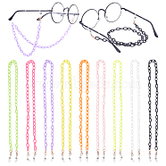 PandaHall Elite 9Pcs 9 Colors Eyeglasses Chains, Neck Strap for Eyeglasses, with Acrylic Cable Chain, Iron Lobster Claw Clasps and Rubber Loop Ends, Light Gold, Mixed Color, 22.44 inch(57cm), 1pc/color(AJEW-PH0002-61)