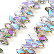 Electroplate Rhombus Glass Beads Strands, Faceted, Full Rainbow Plated, Lilac, 13x8x4mm, Hole: 1.2mm, about 99~100pcs/strand, 15.35''(39cm)(EGLA-A036-12A-FR02)