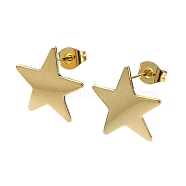 Ion Plating(IP) 201 Stainless Steel Stud Earrings, with 304 Stainless Steel Pins, Plain Star, Real 18K Gold Plated, 15.5x15.5mm(EJEW-K270-08G)
