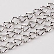 304 Stainless Steel Twisted Chains, Unwelded, Stainless Steel Color, 5.5x3.7x0.8mm(CHS-L015-03)
