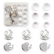 9Pcs 3 Sizes 304 Stainless Steel Cuff Pad Ring Settings, with 9Pcs Half Round Transparent Glass Cabochons, for DIY Finger Ring Making Kits, Stainless Steel Color, Tray: 16mm/18mm/20mm, US Size 7 1/4(17.5)~US Size 8(18mm)(DIY-PJ0001-09P)