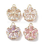 Brass Micro Pave Cubic Zirconia Charms, with Mixed Color Glass, Flower Charm, Real 18K Gold Plated, 13x11x4mm, Hole: 1.2mm(KK-F871-23G)