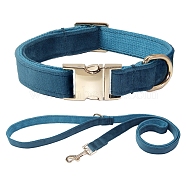 Adjustable Polyester Dog Collars & Leash Set, Cat Dog Choker Necklace, with Side Release Buckle, Deep Sky Blue, 390~600x25mm(PW-WG23436-12)