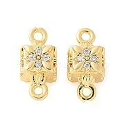 Brass Micro Pave Cubic Zirconia Connector Charms, Cube with Flower, Real 18K Gold Plated, 13x6x6mm, Hole: 1.2mm(KK-U056-18G)