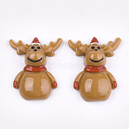 Resin Cabochons, Christmas Reindeer/Stag, Sandy Brown, 31x25x9mm(X-CRES-T013-16)