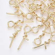 Brass Links, Nickel Free, Real 18K Gold Plated, 35x12~13x6mm, Hole: 1mm(KK-Q761-03G-NF)