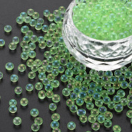 DIY 3D Nail Art Decoration Mini Glass Beads, Tiny Caviar Nail Beads, AB Color Plated, Round, Spring Green, 3.5mm, about 450g/bag(MRMJ-N028-001B-B10)