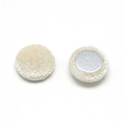 Velvet Cloth Fabric Covered Cabochons, with Aluminum Bottom, Half Round/Dome, Coral, 15x5.5mm(X-WOVE-S084-11H)