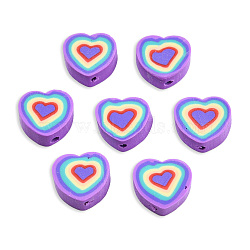 Handmade Polymer Clay Beads, Heart, Blue Violet, 8~10x9~10.5x4~5mm, Hole: 1.2mm(CLAY-ZX006-13G)