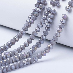 Electroplate Glass Beads Strands, Opaque Solid Color, AB Color Plated, Faceted, Rondelle, Dark Gray, 2.3~2.7x2mm, Hole: 0.4mm, about 150~170pcs/strand, 11 inch(27.5cm)(EGLA-A034-P1mm-B17)