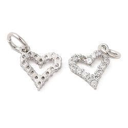 Rack Plating Brass Micro Pave Clear Cubic Zirconia Heart Charms, with Jump Ring, Long-Lasting Plated, Lead Free & Cadmium Free, Platinum, 11.5x10x2mm, Hole: 4mm(KK-Z026-16P)