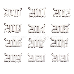 Titanium Steel Birth Year Charms, Old English, Stainless Steel Color, Stainless Steel Color, 11.5~14.5x23.5~24.5x1.5mm, 11pcs/bag(STAS-CJ0001-107)