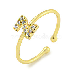 Rack Plating Brass Open Cuff Rings for Women, with Cubic Zirconia, Cadmium Free & Lead Free, Long-Lasting Plated, Letter, Letter Z, Inner Diameter: 17.5mm, Letter: 7x5mm(RJEW-F162-02G-Z)