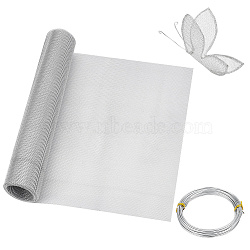 1Pc Aluminum Sheets, Metal Mesh Plate, Rectangle, with 1 Roll Round Aluminum Wire, Bendable Metal Craft Wire, Silver, 3000x300x0.25mm, Hole: 3x4mm(AJEW-OC0016-07A)