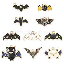 10Pcs 10 Styles Alloy Enamel Pendants, Bat Charm, Mixed Color, 11~23x20.5~28x1~2.5mm, Hole: 1.5~2mm, 1pc/style(ENAM-FS0003-85)
