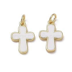 Brass Pendants, with Enamel, Cross Charms, Long-Lasting Plated, Rack Plating, Lead Free & Cadmium Free, Real 18K Gold Plated, 16x11x2mm, Hole: 3mm(KK-CBA56EF-23G)