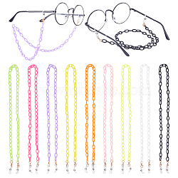 PandaHall Elite 9Pcs 9 Colors Eyeglasses Chains, Neck Strap for Eyeglasses, with Acrylic Cable Chain, Iron Lobster Claw Clasps and Rubber Loop Ends, Light Gold, Mixed Color, 22.44 inch(57cm), 1pc/color(AJEW-PH0002-61)