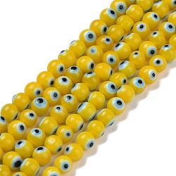 Handmade Evil Eye Lampwork Round Bead Strands, Yellow, 4mm, Hole: 1mm, about 100pcs/strand, 14.56 inch(LAMP-L055-4mm-19)