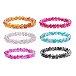 6Pcs 6 Color Bling Glass Round Beaded Stretch Bracelets Set for Women, Mixed Color, Inner Diameter: 2-1/8 inch(5.5cm), Beads: 8mm(BJEW-JB08973)