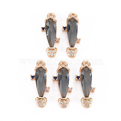 Rack Plating Brass Micro Pave Clear Cubic Zirconia Pendants, with Faceted Glass, Long-Lasting Plated, Cadmium Free & Lead Free, Cactus, Dark Gray, 18.5x7.5x3.5mm, Hole: 1.2mm(KK-T060-63C-RS)