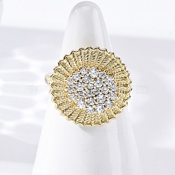 Brass Micro Pave Clear Cubic Zirconia Cuff Rings, Flat Round, Real 16K Gold Plated, 20mm, Adjustable(RJEW-M066-03G-02)