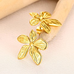 304 Stainless Steel Stud Earrings, Flower, Real 18K Gold Plated, 18.5x17.5mm(EJEW-S257-01G)