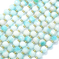 Natural Dyed White Jade Beads Strands, with Seed Beads, Faceted, Lantern, 8~8.5x6.5~7mm, Hole: 0.6mm, about 44pcs/strand, 15.16 inch(38.5cm)(G-K389-E16-01)