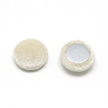 Velvet Cloth Fabric Covered Cabochons, with Aluminum Bottom, Half Round/Dome, Coral, 15x5.5mm