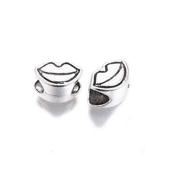 Tibetan Style Alloy European Beads, Large Hole Beads, Cadmium Free & Lead Free, Lip Shape, Antique Silver, 6.5x9x6mm, Hole: 4mm, about 1265pcs/1000g