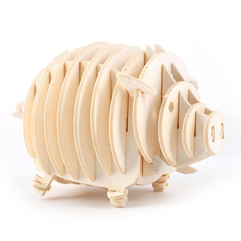Pig DIY Wooden Assembly Animal Toys Kits for Boys and Girls, 3D Puzzle Model for Kids, Children Intelligence Toys, PapayaWhip, 17x11cm